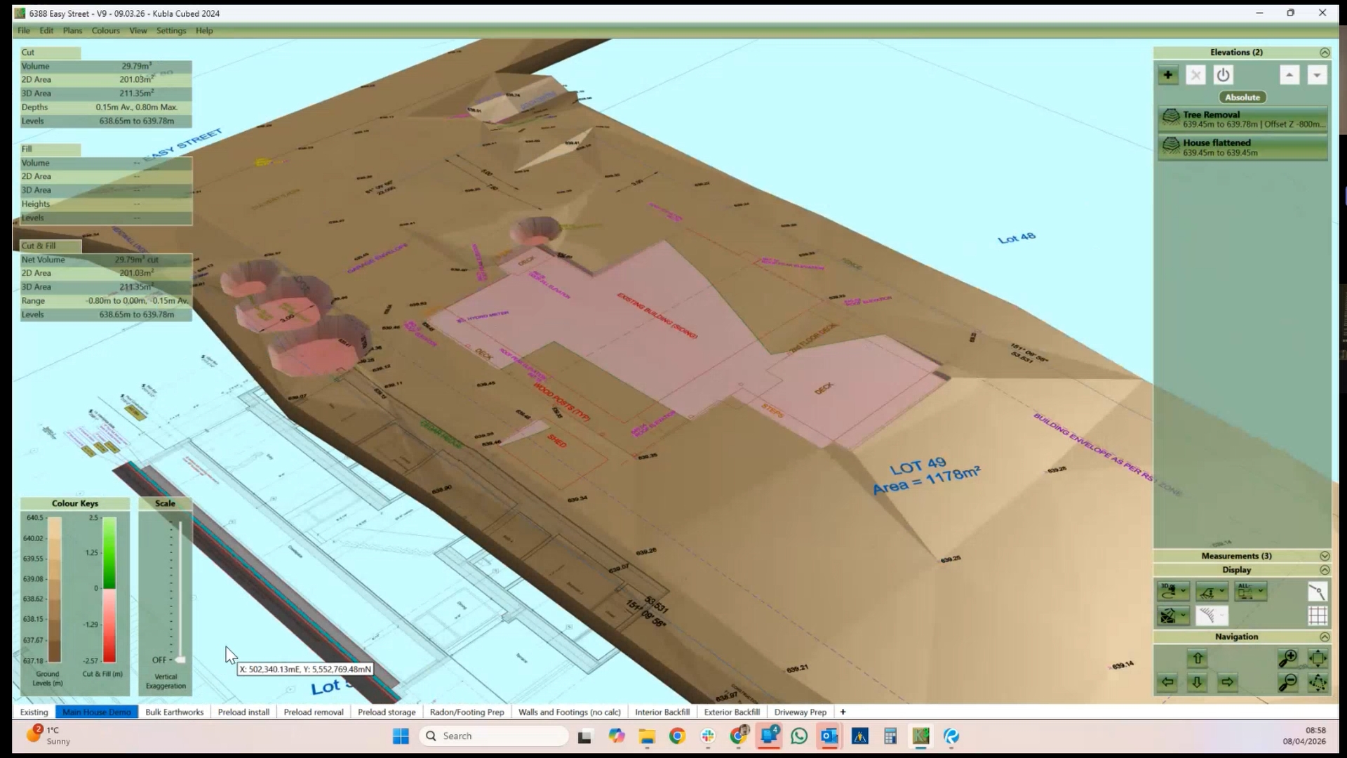 Demolition phase shown in Kubla Cubed. Pink shows the cut 